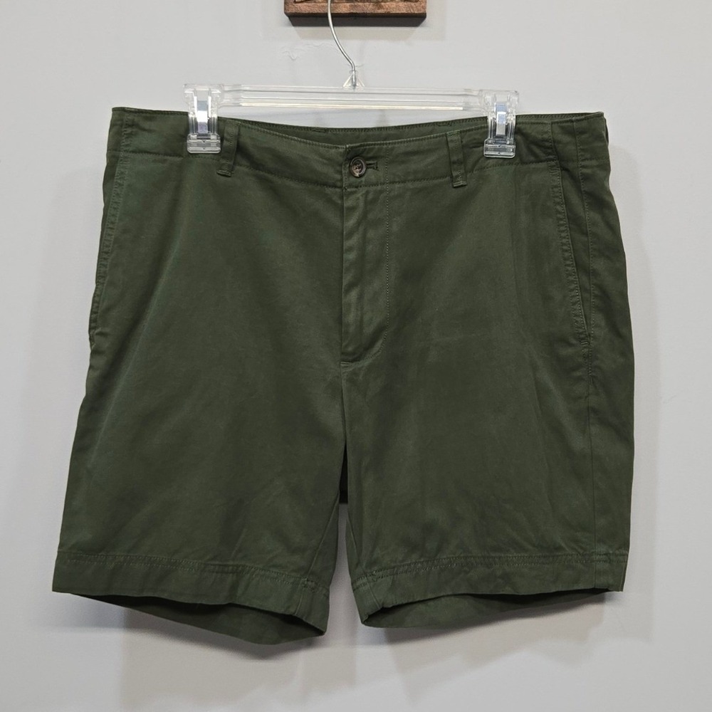 Brooks Brothers Chino Shorts W35 Olive Green 100% Cotton‎ Flat Front 6.5 Inseam
